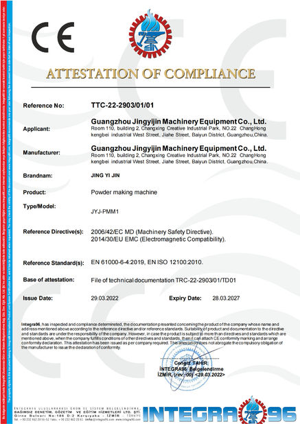Cina Guangzhou Jingyijin Machinery Equipment Co., Ltd Sertifikasi